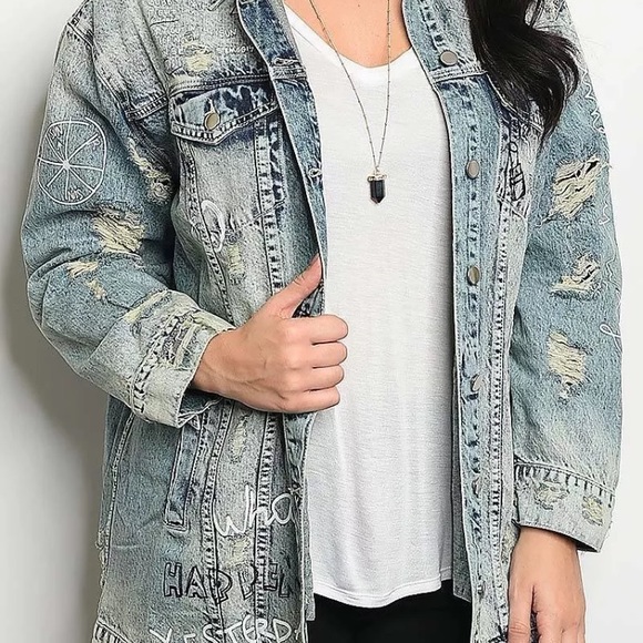 Jackets & Blazers - Fashionova Plus Size 2x Distressed Denim Jacket